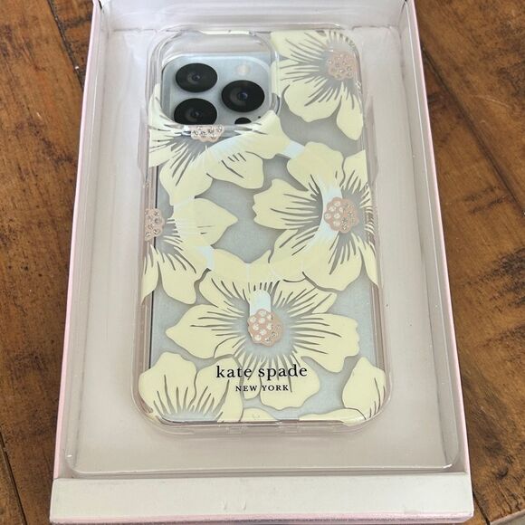 kate spade Yellow pale pink Floral iPhone Case 13 pro NEW - Picture 1 of 3